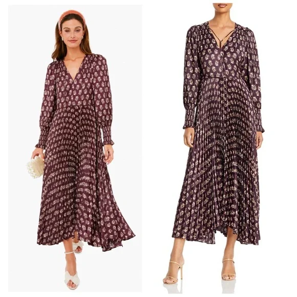 NWT Rebecca Taylor Zia Fleur Pleated Maxi Dress - Picture 2 of 16